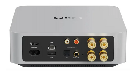 WiiM Amp Multi-room Stereo Streaming Amplifier.  Image of back of Silver