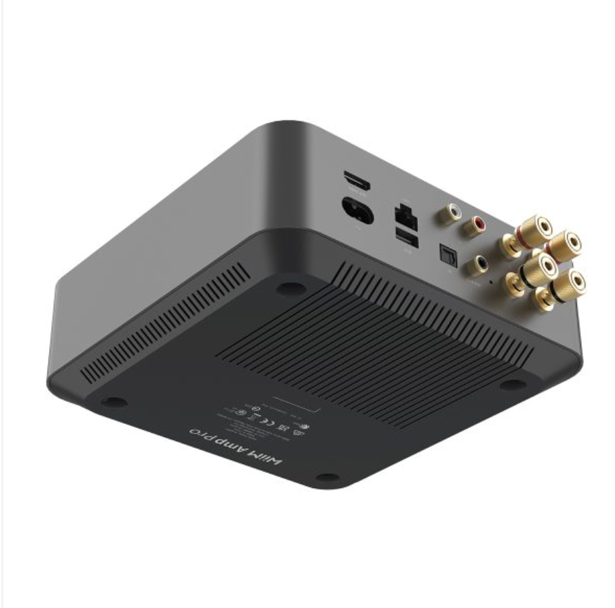 WiiM Amp Pro Multi-Room Streaming Amplifier, back, angled