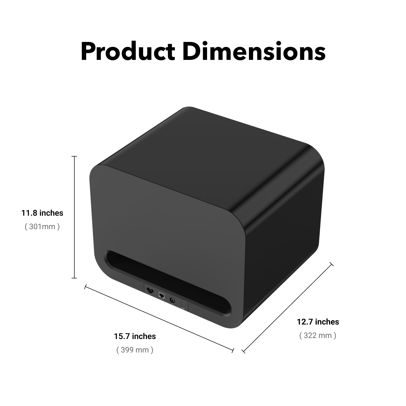 WiiM Sub Pro Wireless Subwoofer, dimensions