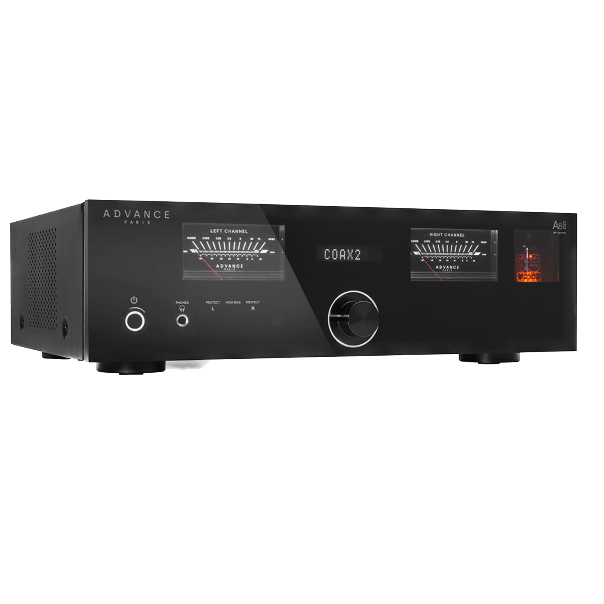 Advance Paris Apex A8 Integrated Amplifier, angled view