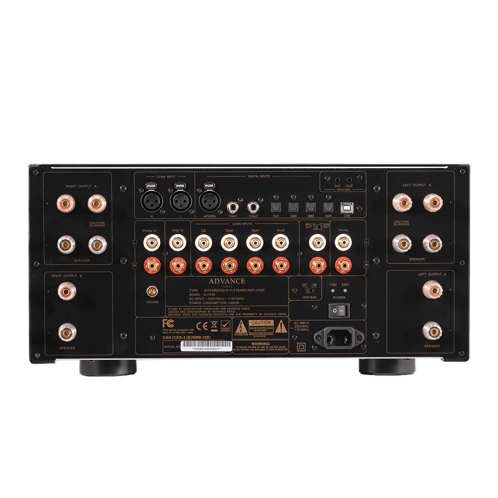 The Advance Paris X-i1100 Integrated Stereo Amplifier is a pinnacle of audio engineering, meticulously designed for a pristine musical listening experience. Rear Image