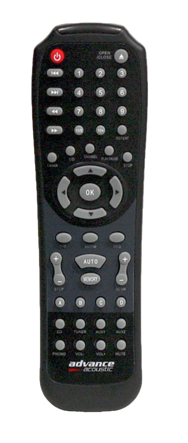 Advance Paris X-i50 BT Stereo Integrated Amplifier.  Image of remote control