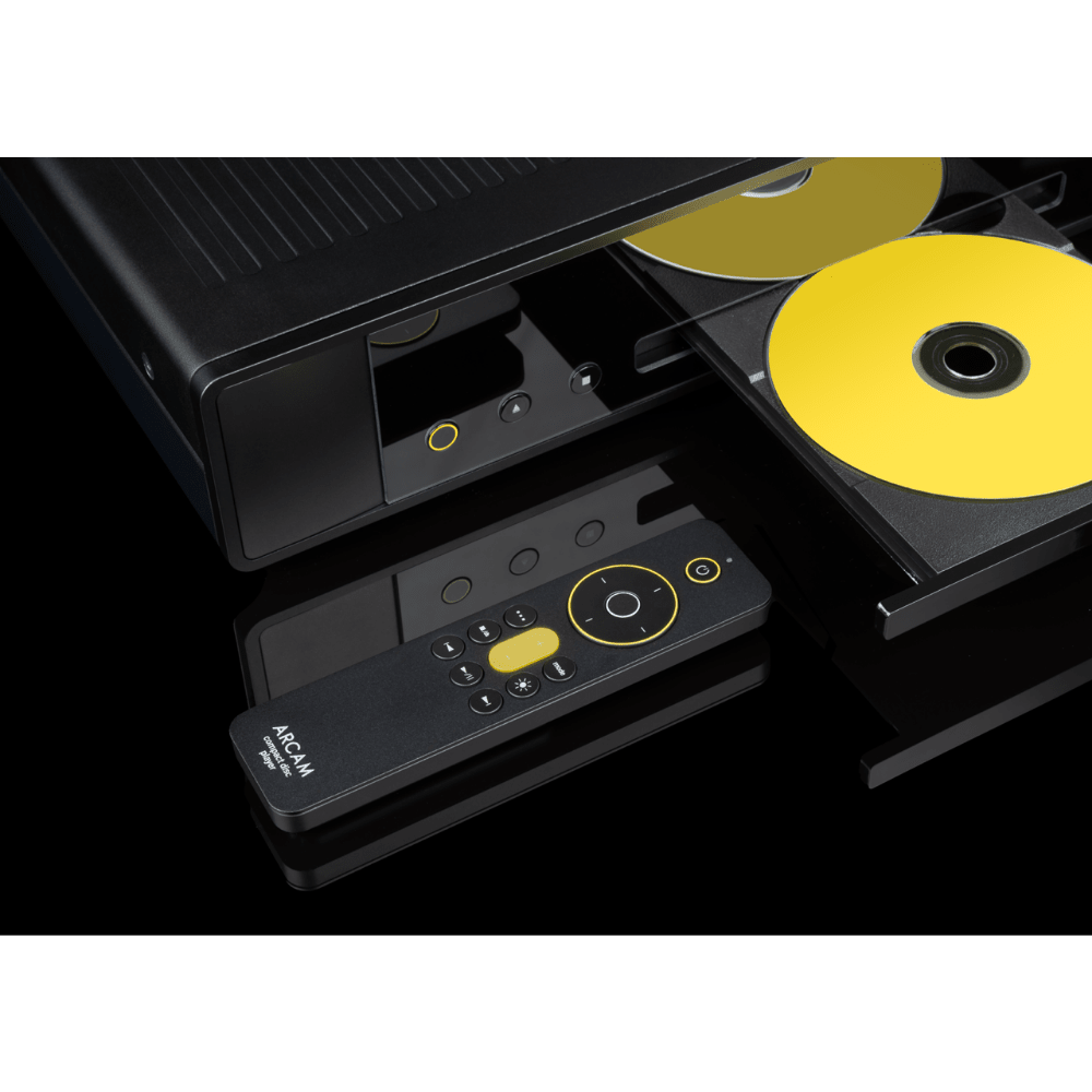 Arcam CD25 CD Player, close up with disc and remote