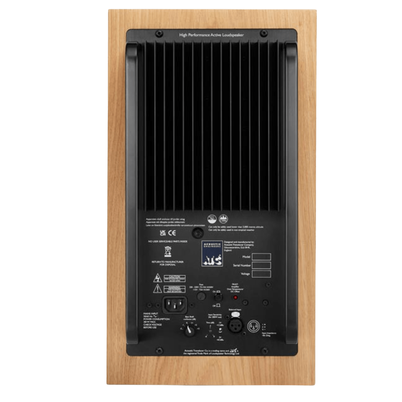 ATC SCM20ASL Active Speakers; individual speaker in Oak, rear of speaker