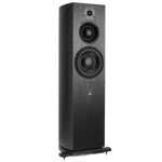 ATC SCM40 Active Loudspeakers; individual Black Ash speaker shown on an angle and without grille