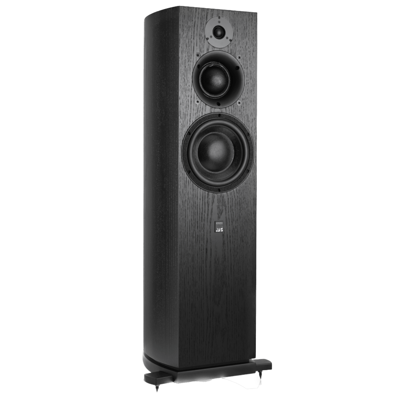 ATC SCM40 Active Loudspeakers; individual Black Ash speaker shown on an angle and without grille