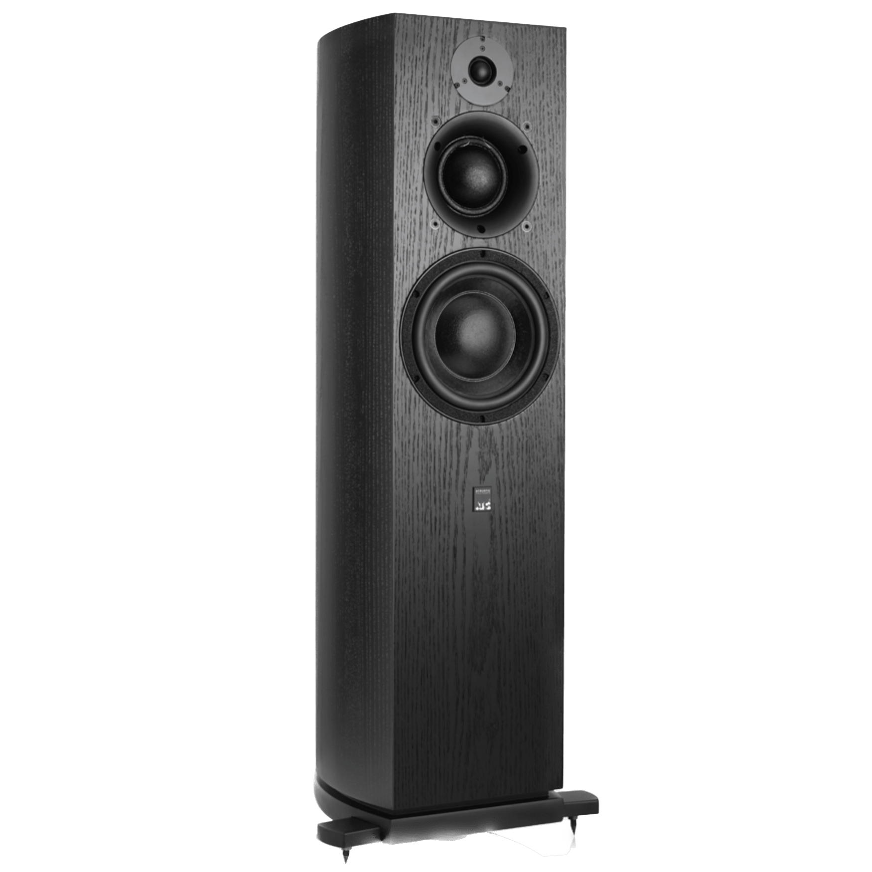 ATC SCM40 Active Loudspeakers; individual Black Ash speaker shown on an angle and without grille