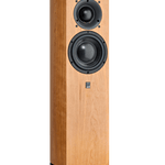 ATC SCM40 Active Loudspeakers; individual Cherry speaker shown on an angle and without grille
