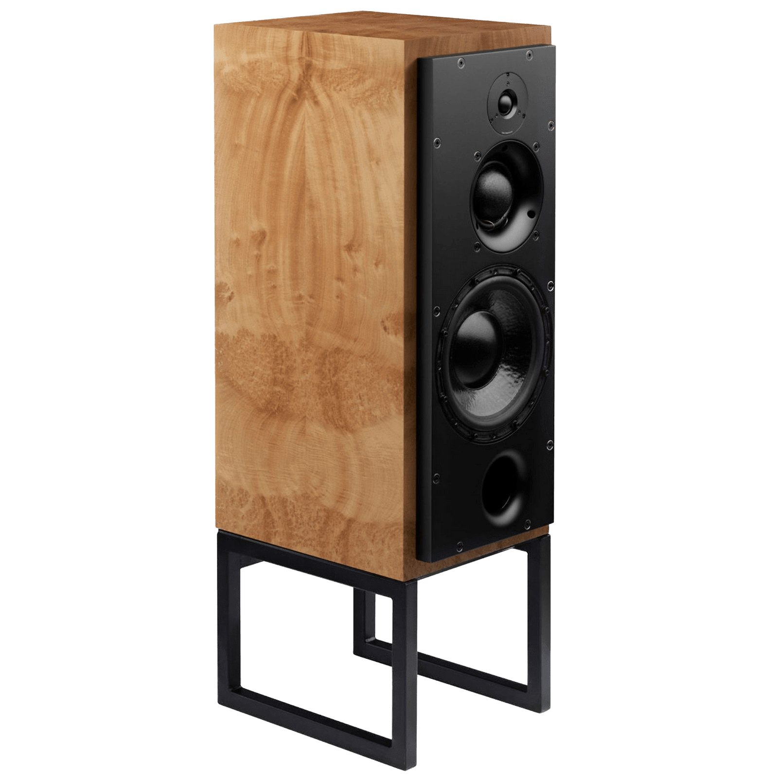 ATC SCM50PSL PassiveSpeakers in Burr Magnolia.  Individual speaker shown on an angle and without grille
