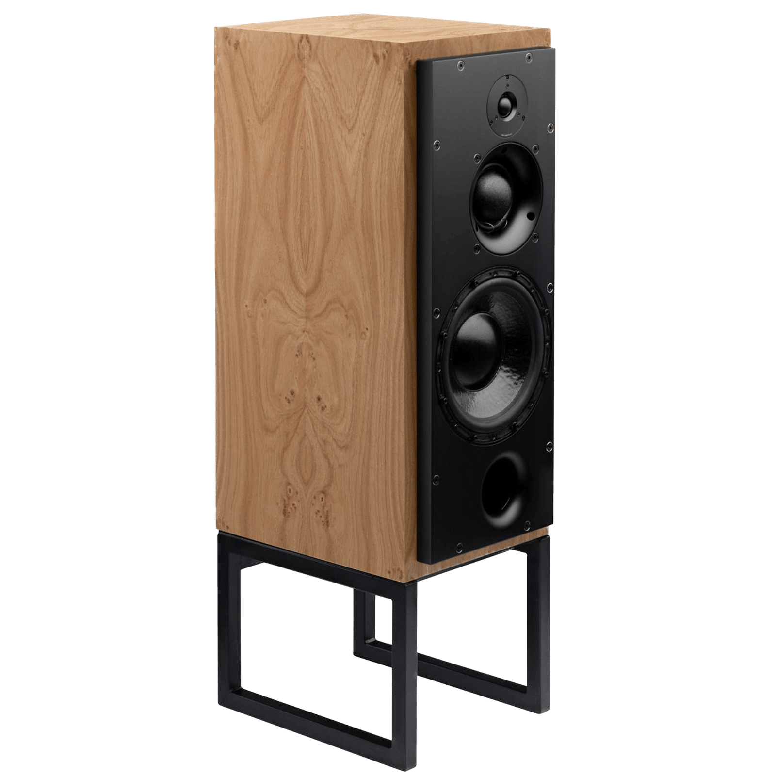ATC SCM50PSL Passive Speakers in Pippy Oak.  Individual speaker shown on an angle and without grille