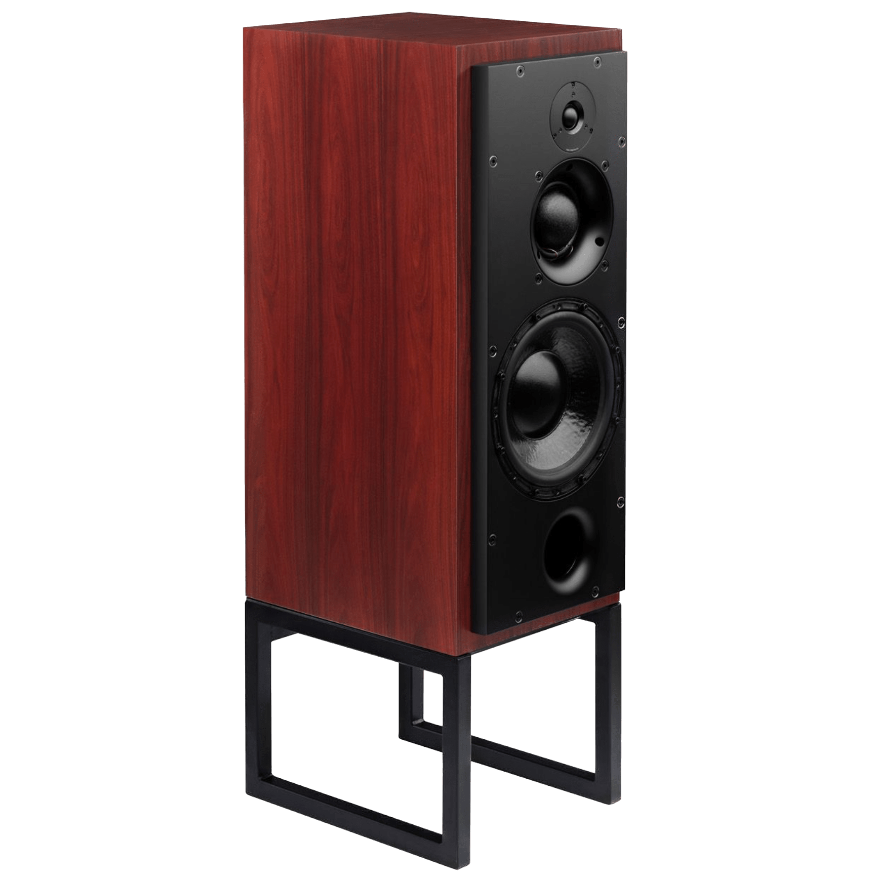 ATC SCM50PSL Passive Speakers in Rosewood.  Individual speaker shown on an angle and without grille