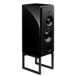ATC SCM50PSL Passive Speakers in Piano Black.  Individual speaker shown on an angle and without grille
