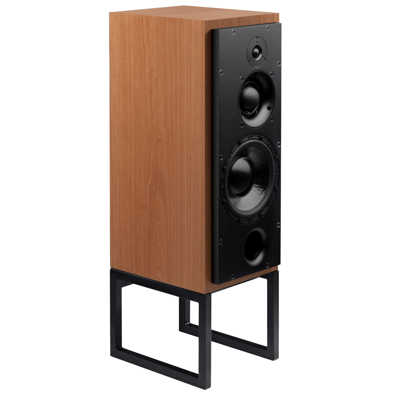 ATC SCM50PSL Passive Speakers in Cherry.  Individual speaker shown on an angle and without grille