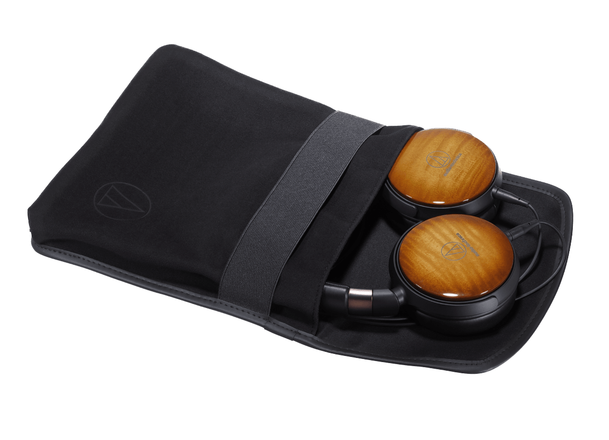 Audio Technica ATH-WP900 Over Ear Wooden Headphones in the pouch