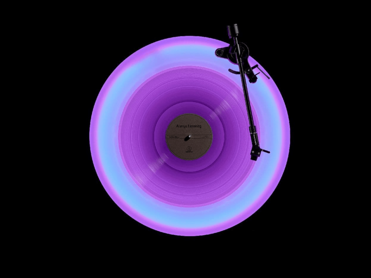 Audio Technica Limited Edition Hotaru Floating Turntable, overhead, in purple
