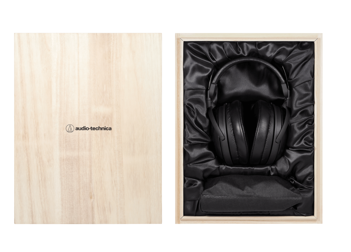 Audio Technica ATH-AWKT Closed-Back Dynamic Wooden Headphones in their box
