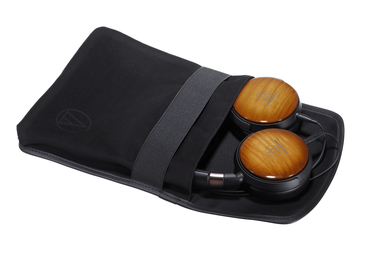 Audio Technica ATH-WP900 Over Ear Wooden Headphones in the pouch