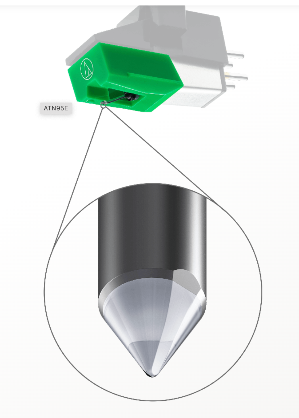 Audio Technica ATN95E Replacement Stylus, closeup