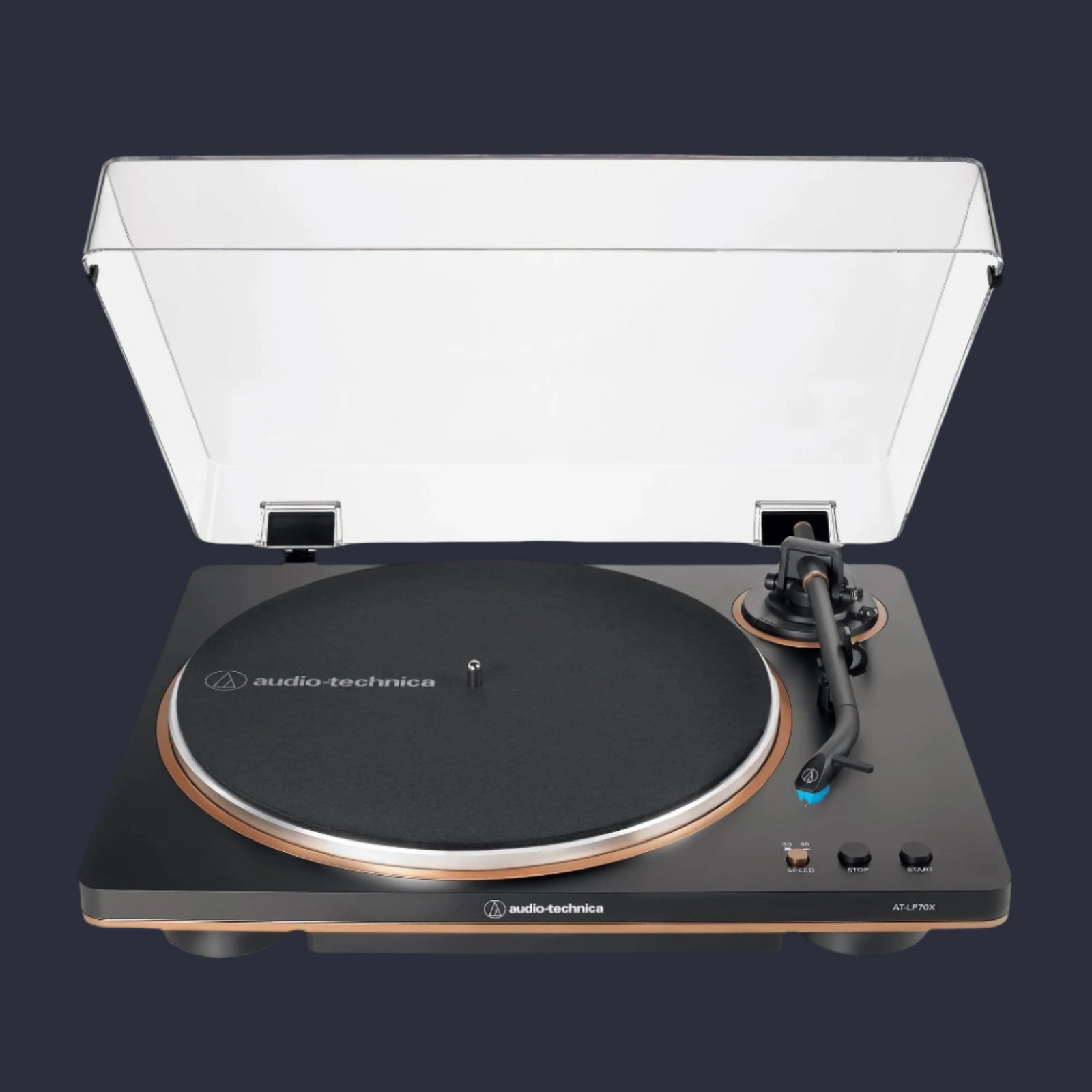 Audio Technica AT LP70X BZ Automatic Turntable, front, dustcover open