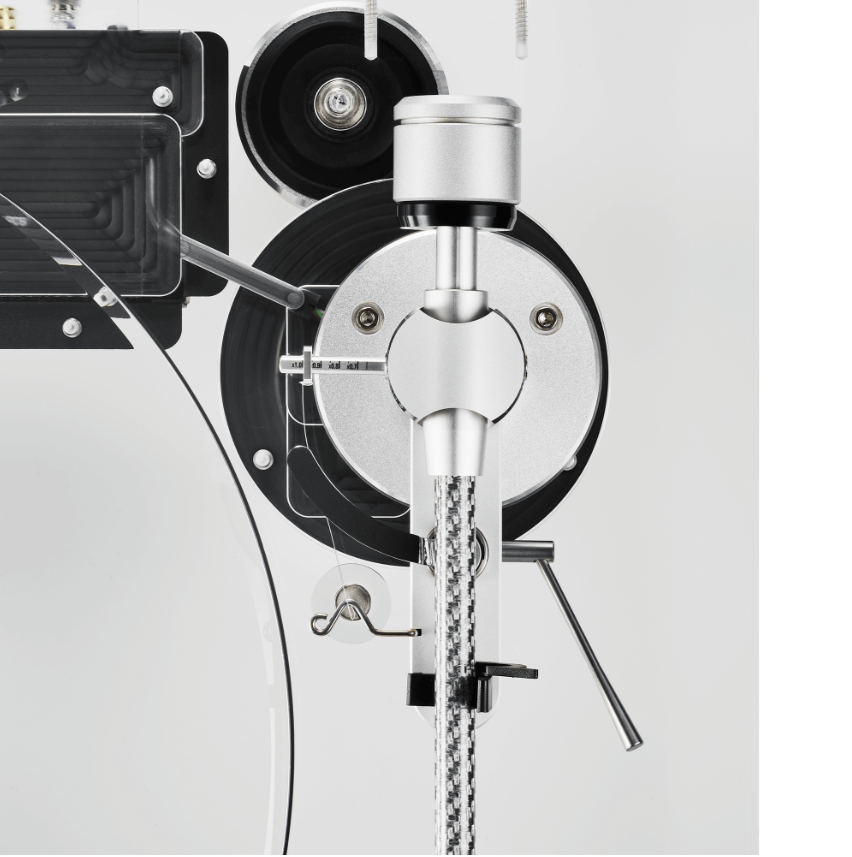 Audio Technica AT-LPA2 Belt Driven Turntable, with dustcover, counterweight, overhead view