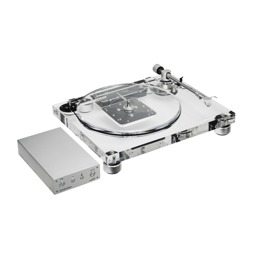 Audio Technica AT-LPA2 Belt Driven Turntable, angled image with external power unit