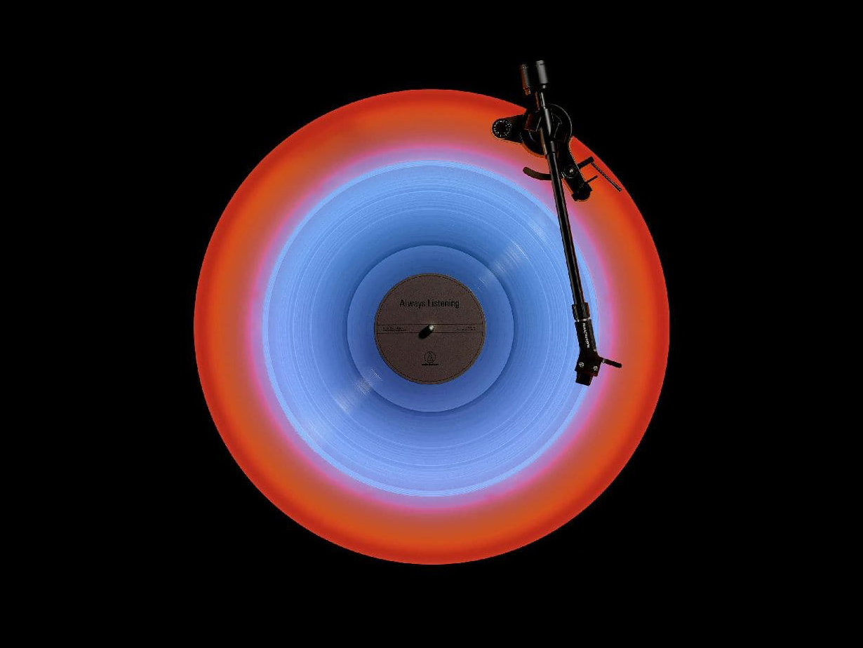 Audio Technica Limited Edition Hotaru Floating Turntable, overhead, in orange