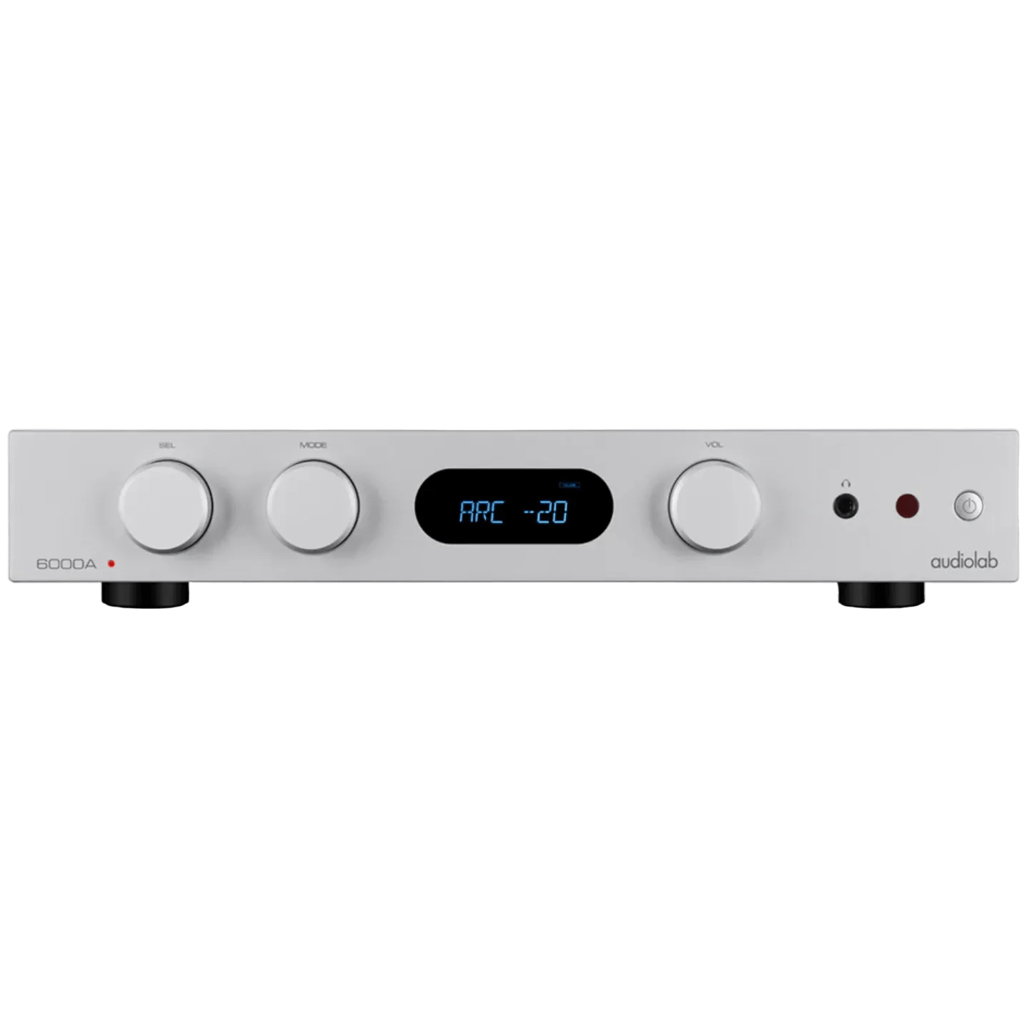 Audiolab 6000A MKII Integrated Amplifier in Silver. Front of unit