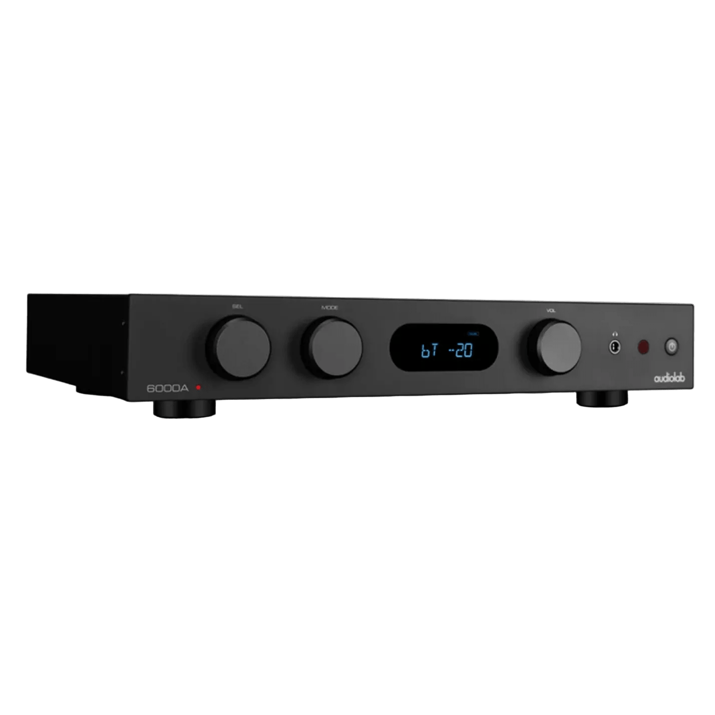 Audiolab 6000A MKII Integrated Amplifier in Black. Angled Right