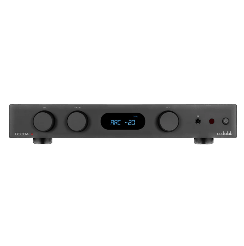 Audiolab 6000A MKII Integrated Amplifier in Black. Front of unit