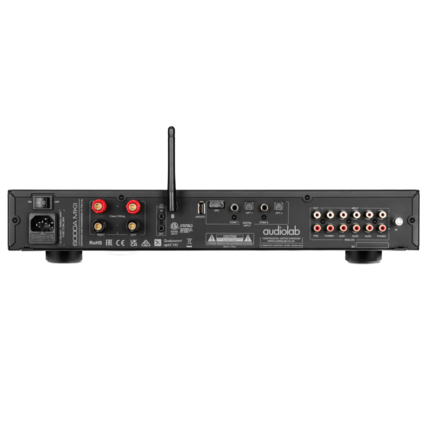 Audiolab 6000A MKII Integrated Amplifier in Black. Back of unit