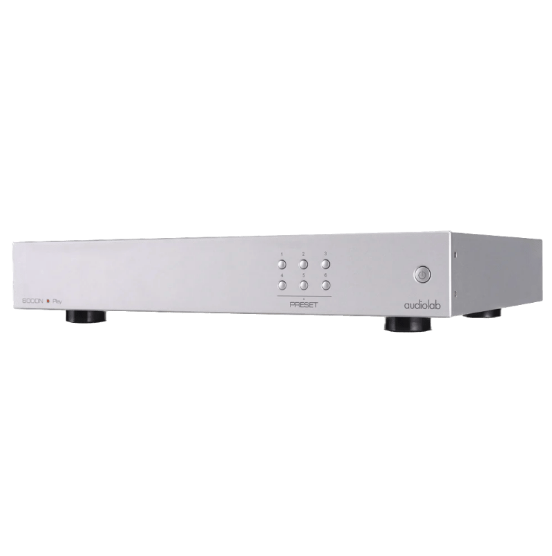 Audiolab 6000N Play Audio Streaming Player, in Silver, angled left