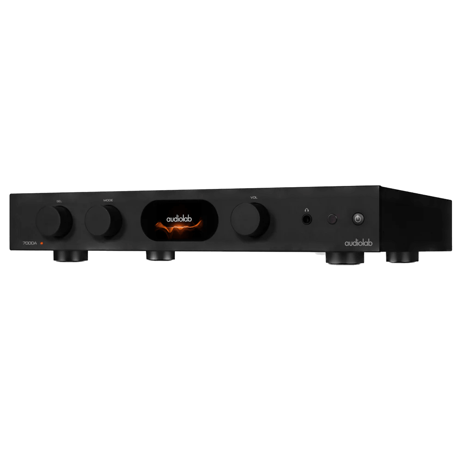 Audiolab 7000A Integrated Amplifier in Black, angled to the left