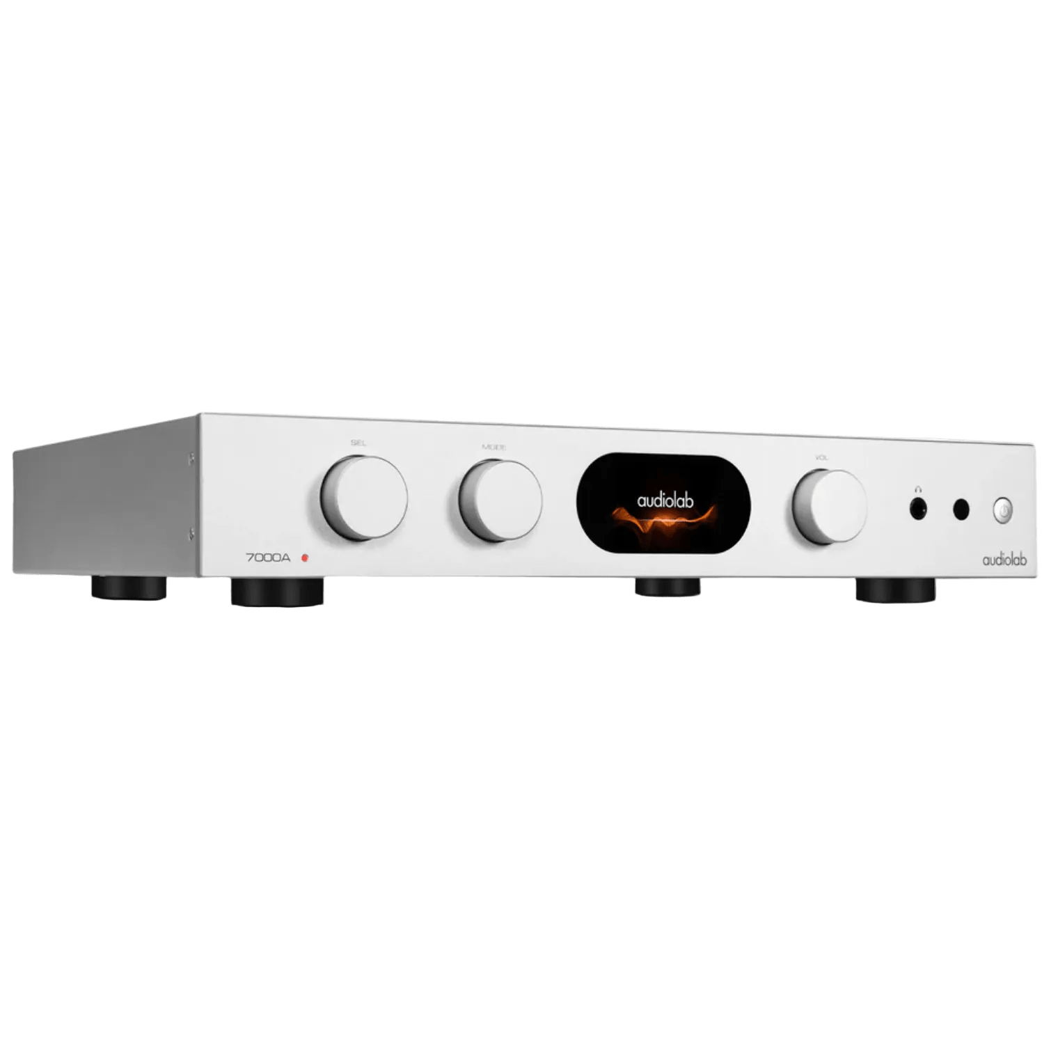Audiolab 7000A Integrated Amplifier in Silver, angled to the right