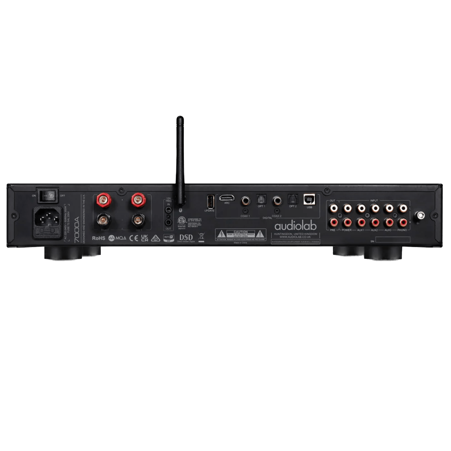 Audiolab 7000A Integrated Amplifier in Black, back of unit