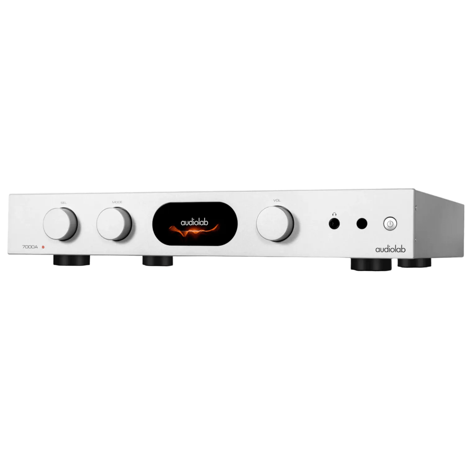Audiolab 7000A Integrated Amplifier in Silver, angled to the left