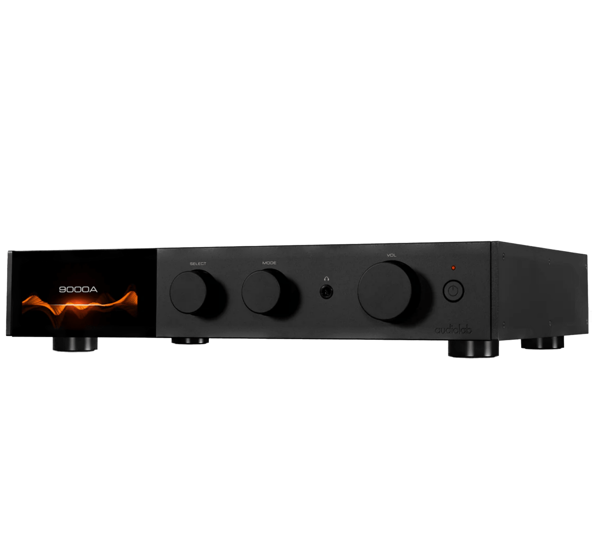 Audiolab 9000A Integrated Amplifier in black.  Angled to the left
