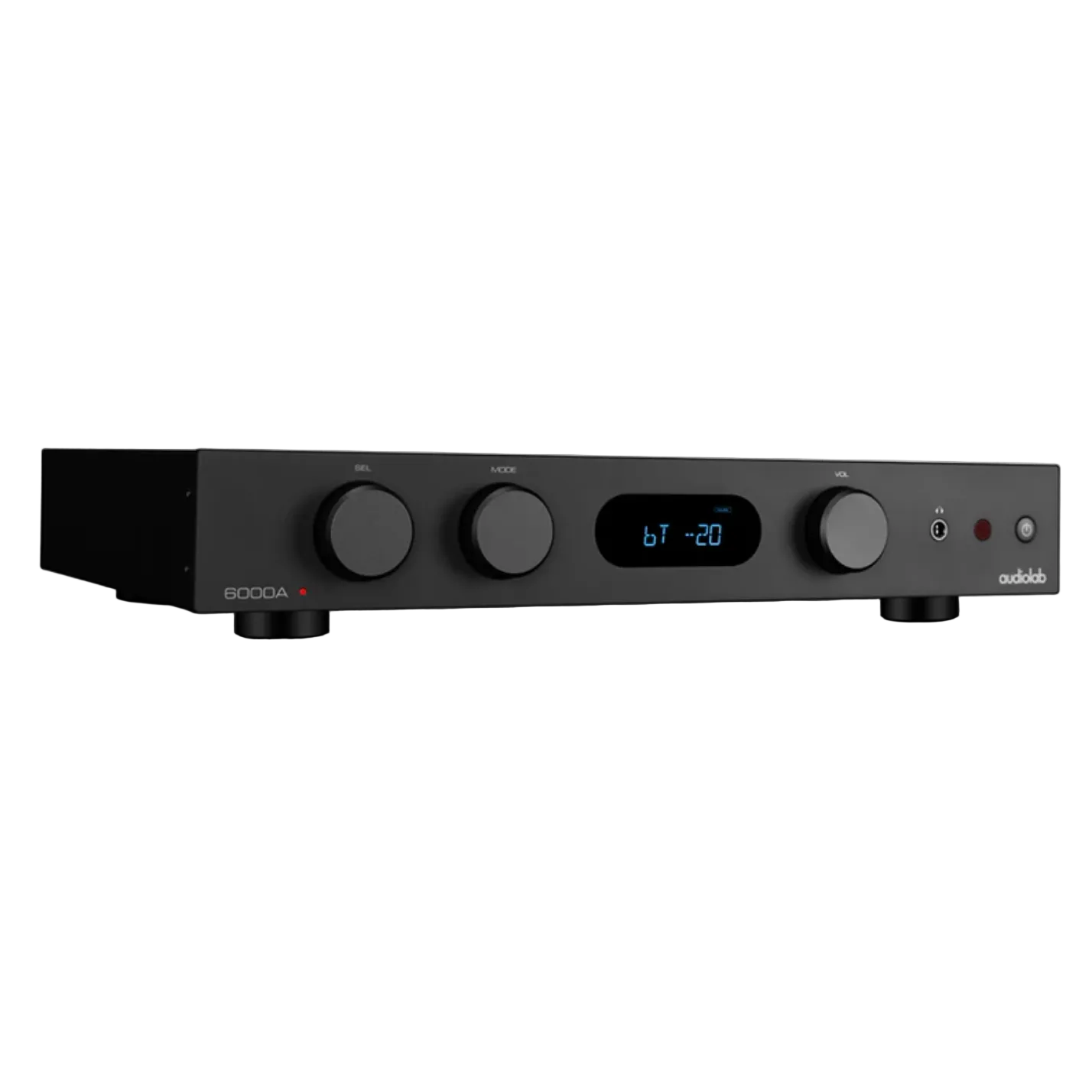 Audiolab 6000A MKII Integrated Amplifier in Black. Angled Right