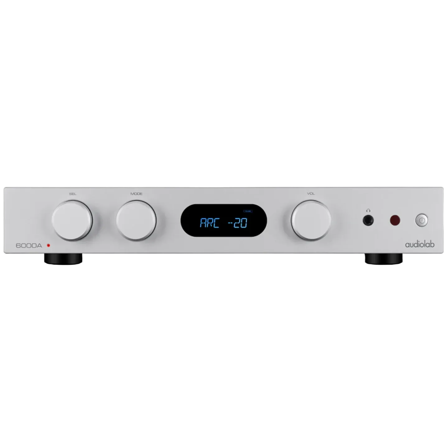 Audiolab 6000A MKII Integrated Amplifier in Silver. Front of unit