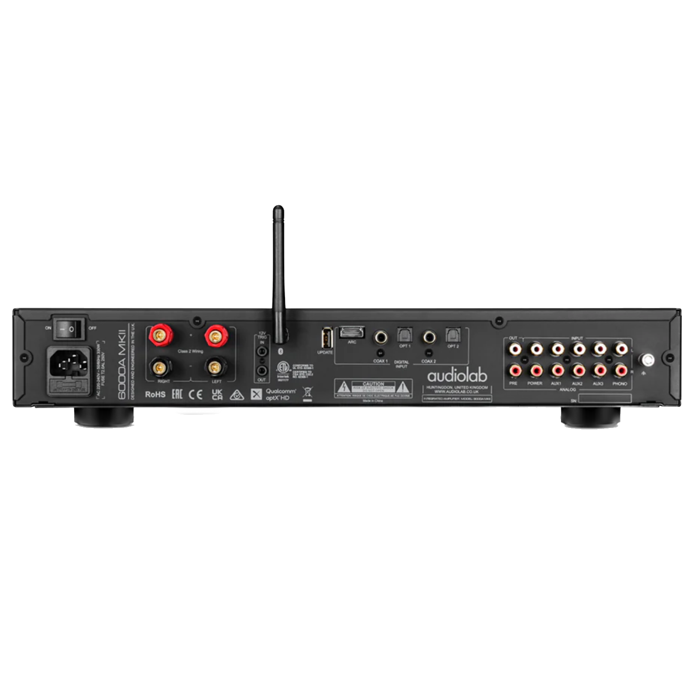 Audiolab 6000A MKII Integrated Amplifier in Black. Back of unit