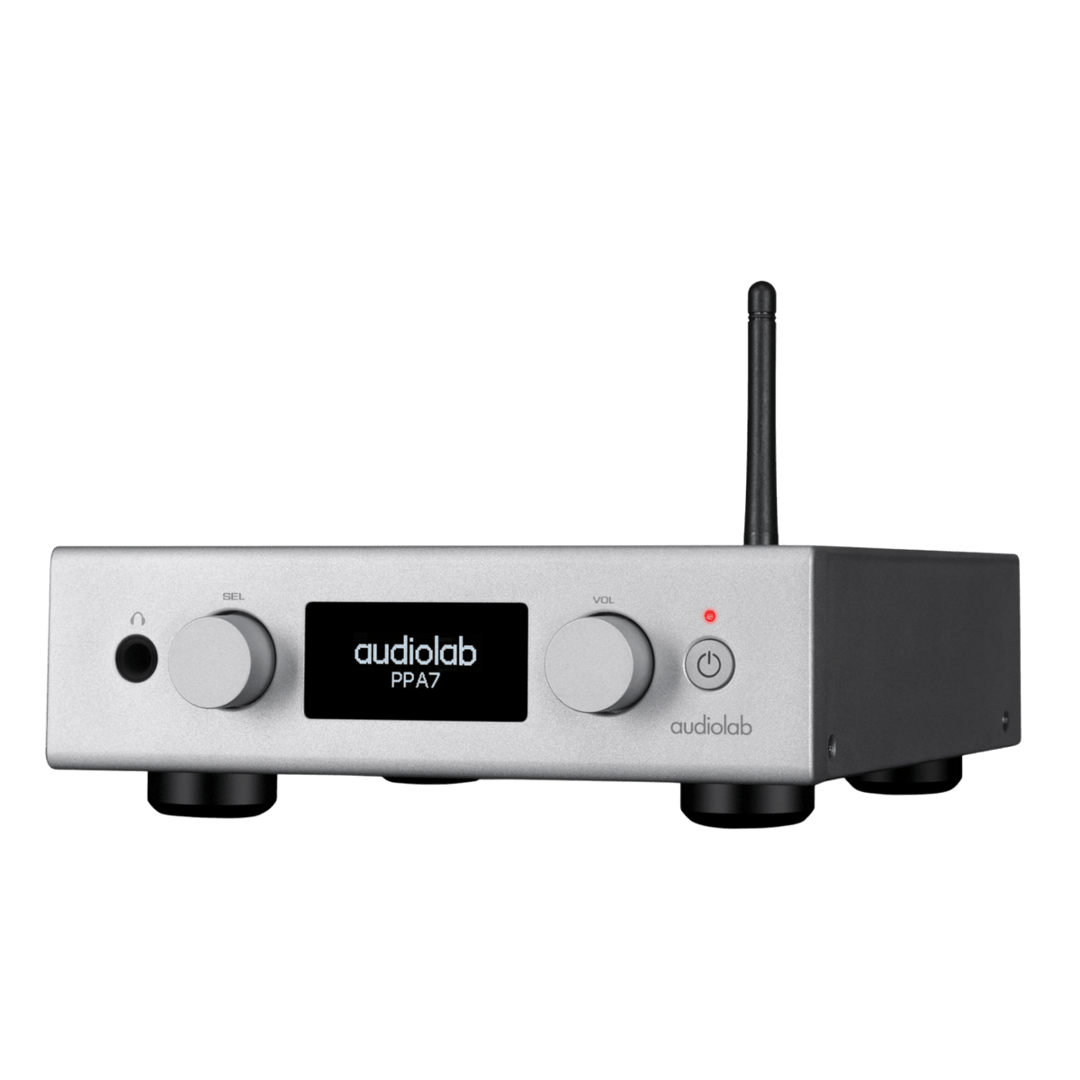 Audiolab PPA7 Phono Preamplifier in silver, angled to the left
