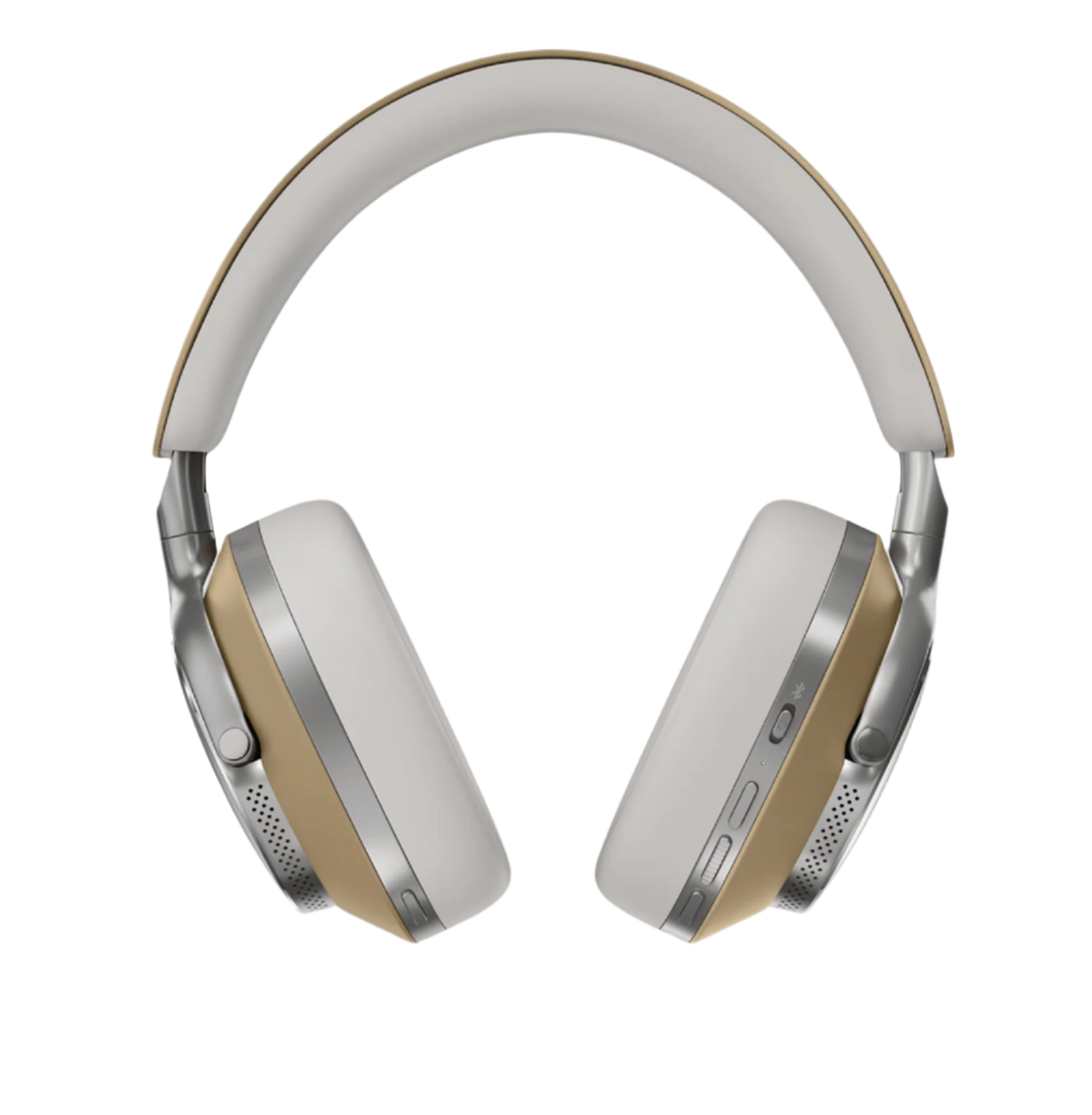 B&W Px8 Noise Cancelling Headphones in Tan. Image of controls