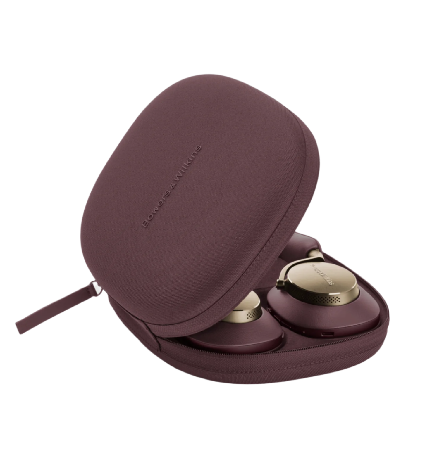 B&W Px8 Noise Cancelling Headphones in Royal Burgundy. Image of case