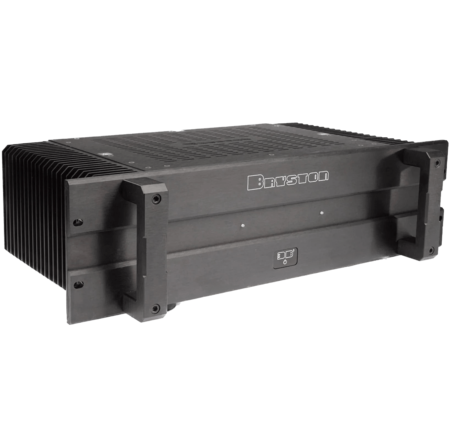Bryston 3B Cubed Dual-Mono Amplifier with 179inch Faceplate in Black, angled view