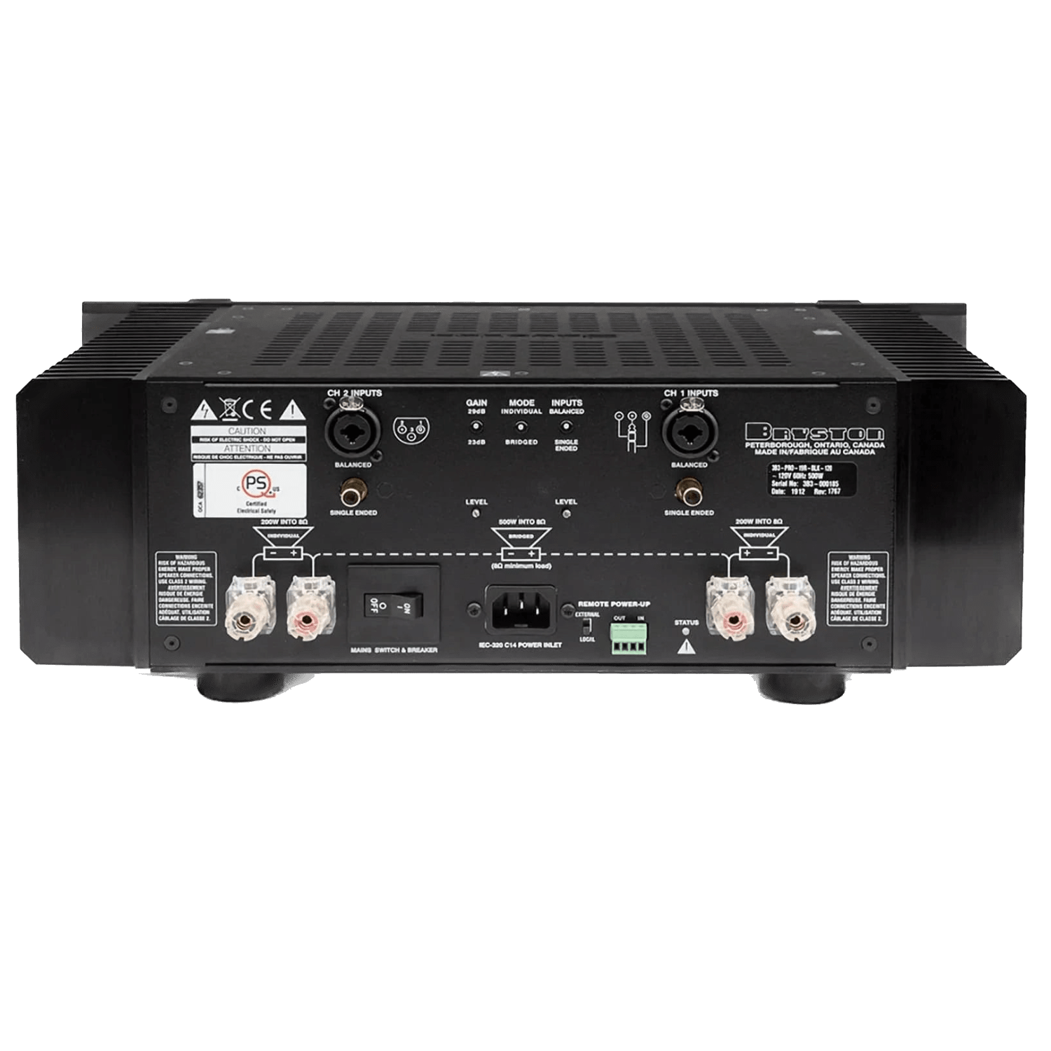 Bryston 3B Cubed Dual-Mono Amplifier  in Black; reare of unit