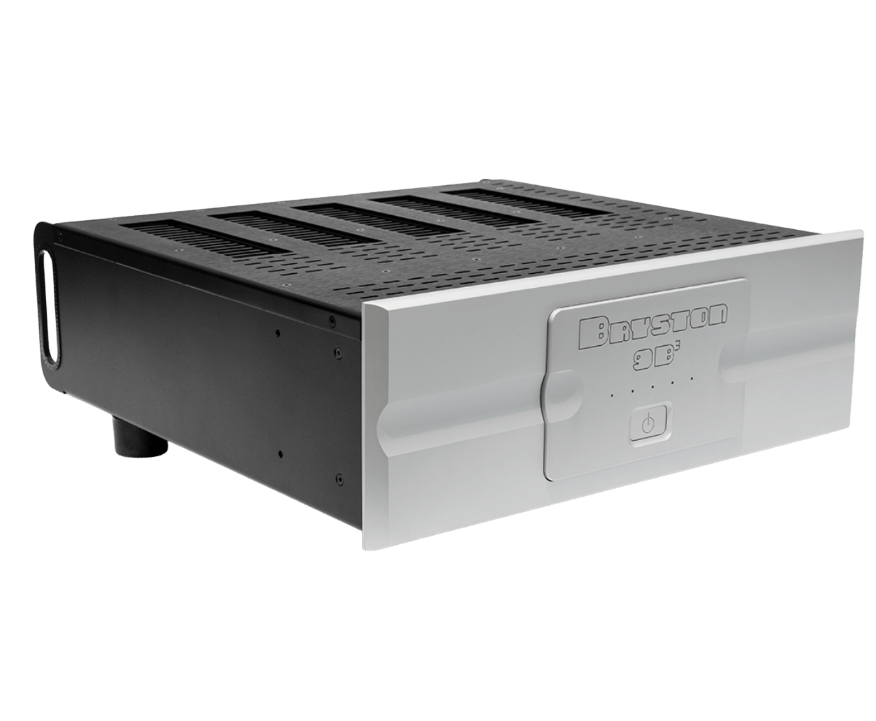 Bryston 9B Cubed Multi-Channel Amplifier with 17 inch faceplate in SIlver, angled