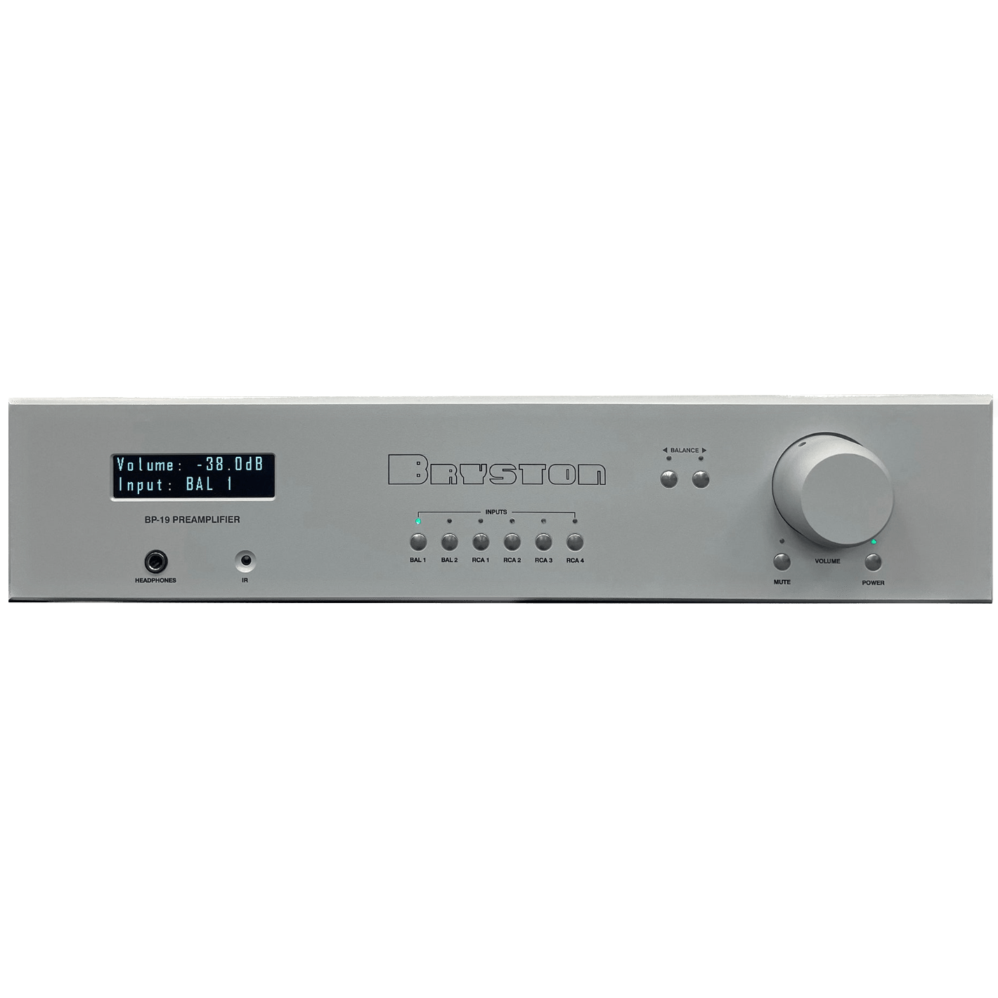 Bryston BP-19 Analog Preamplifier in silver, front of unit