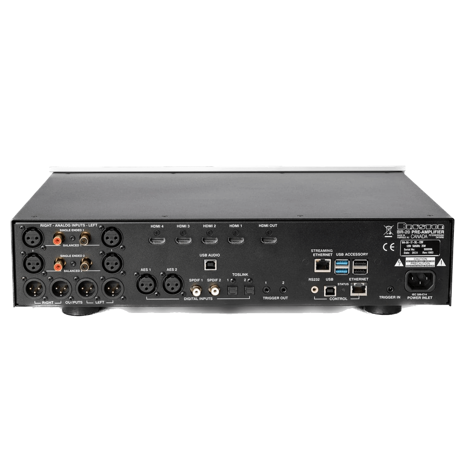 Bryston BR-20 Preamplifier with DAC and Streamer, reaer of unit