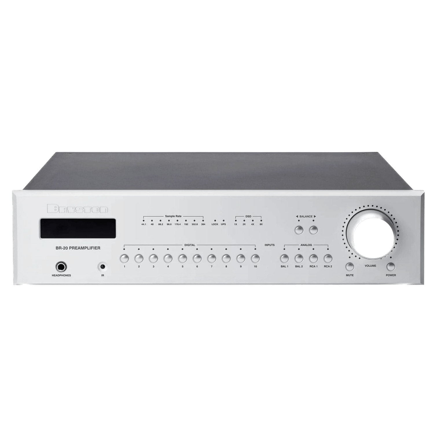 Bryston BR-20 Preamplifier with DAC and Streamer in Silver, front