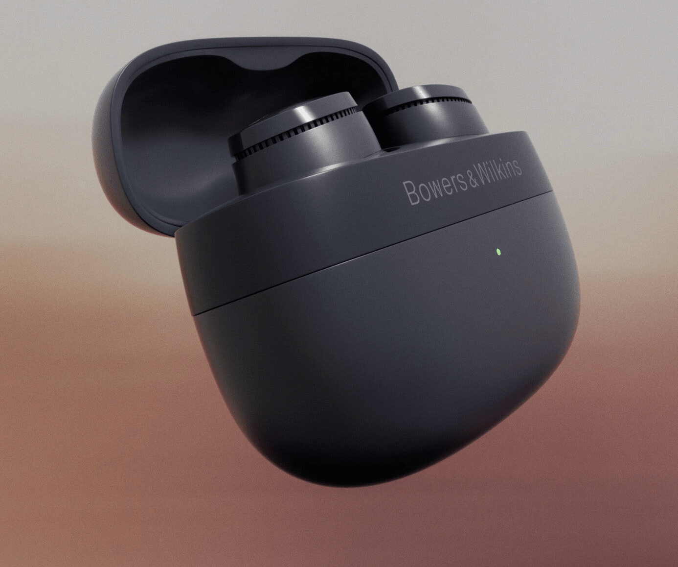 B&W Pi6 Wireless Earbuds in Storm Grey in charging case