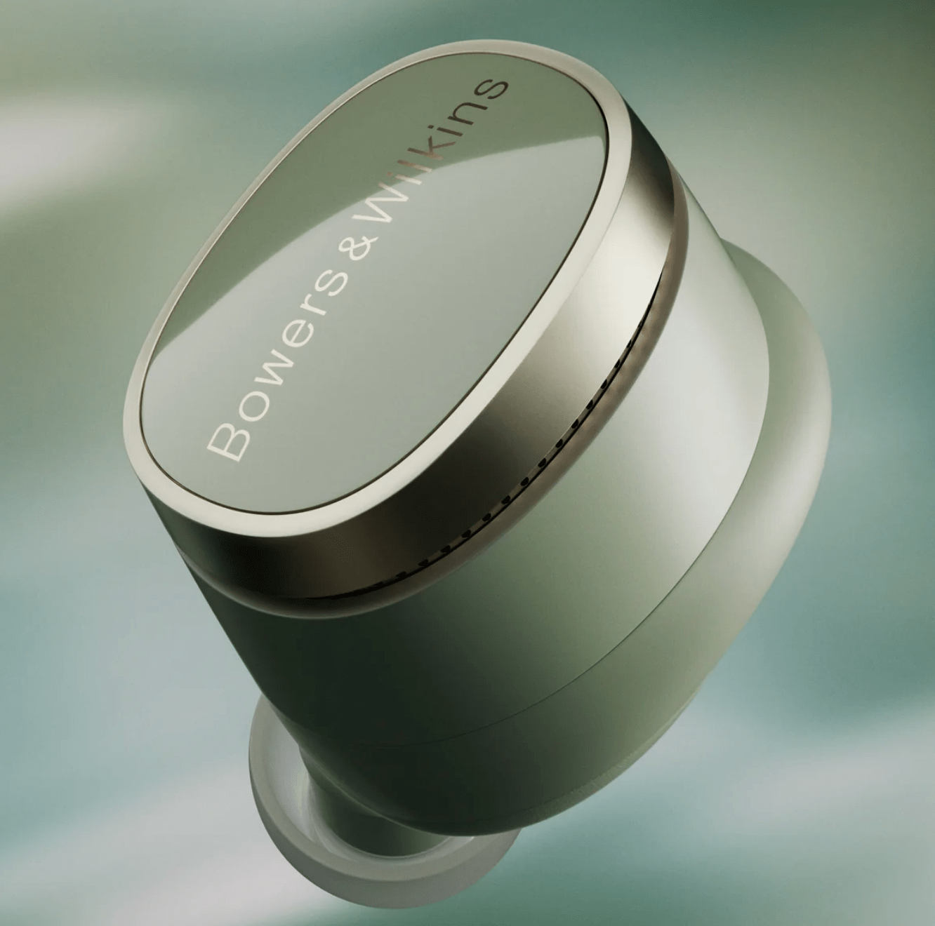 B&W Pi8 Wireless Earbuds in Jade Green, individual